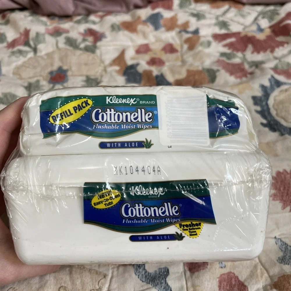 VTG Kleenex Cottonelle Aloe Flushable Wipes Refillable Tub Combo 100 Pc 1997‎